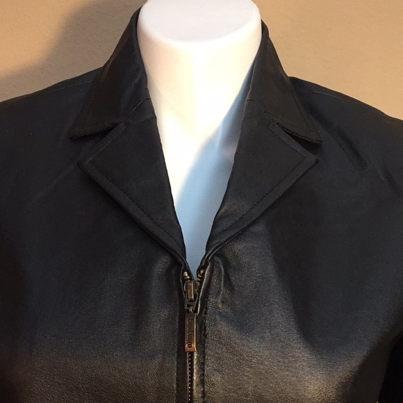 Vintage 1990's Genuine Black Leather zipper Jacket coat Oscar Piel Size L - Picture 2 of 14
